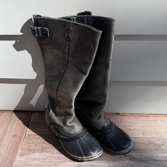 Sorel Slimpack Tall Gray Leather riding Boots women’s size 10 - Picture 7 of 16